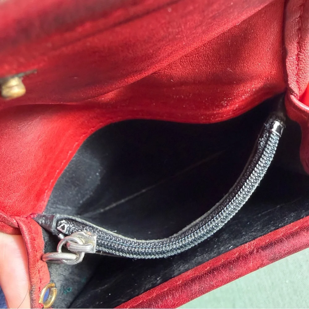 COACH Multifunction Purse #7219 Red Leather Vintage 1990s Minimalist Coin Wallet - Picture 4 of 16